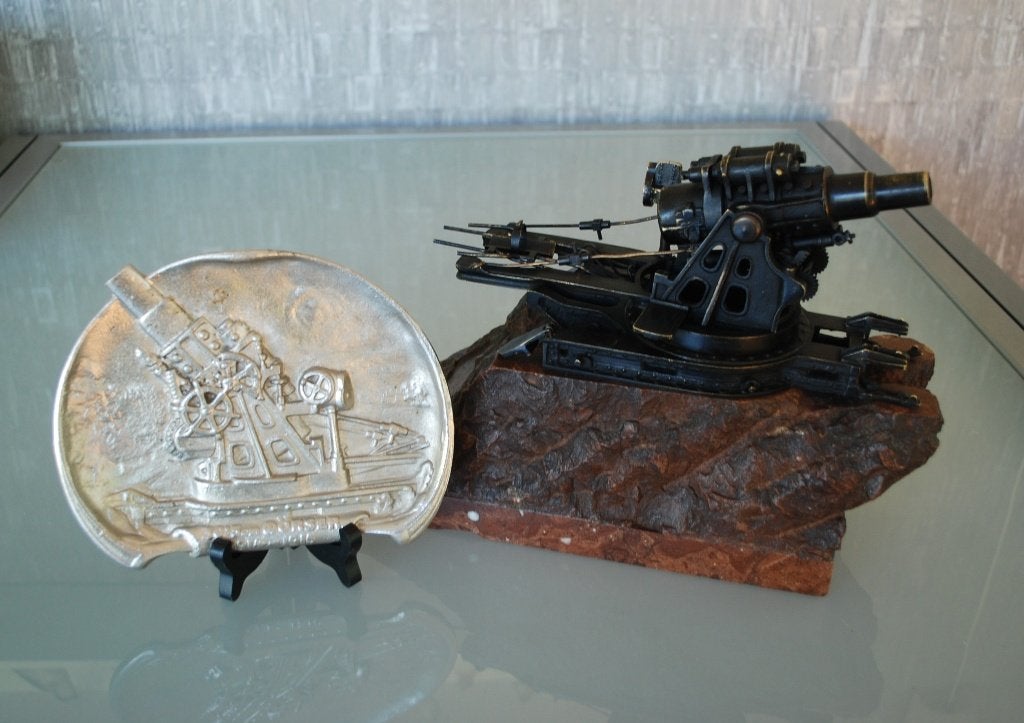 Kanon WW1 Messing Dikke Bertha / Slanke Emma Marmer Sokkel, Ophalen of Verzenden