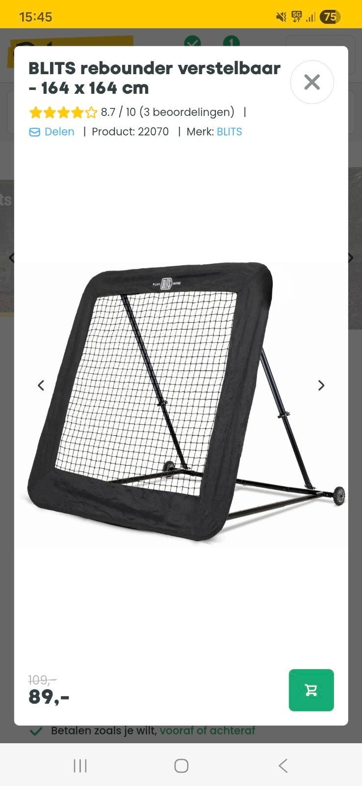 BLITS Rebounder Verstelbaar - 164 x 164 cm, Sport en Fitness, Voetbal, Ophalen of Verzenden, Nieuw, Overige typen