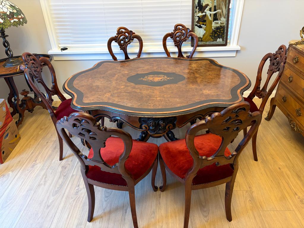 Antieke Willem III eethoek met 6 stoelen, Ophalen of Verzenden