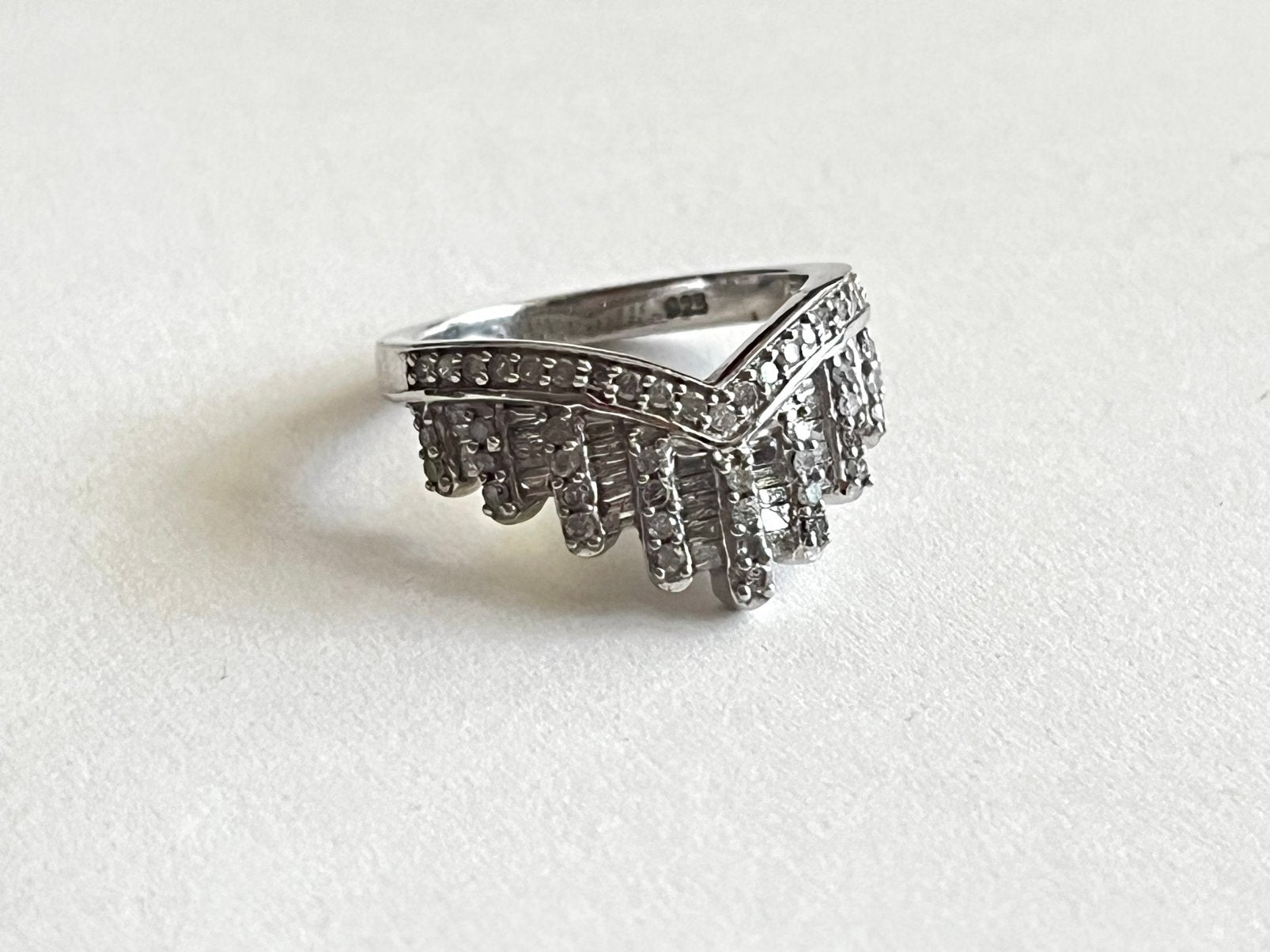 Ring zilver 50 briljanten en baguette diamant, Verzenden, Zilver, Ring, Met edelsteen