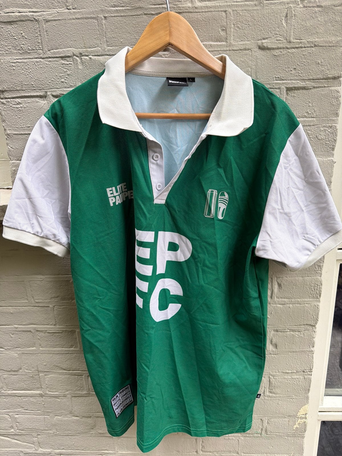 Elite Pauper Gabber Soccershirt - Groen/Wit, Ophalen of Verzenden, Zo goed als nieuw, Maat 52/54 (L), Meerkleurig