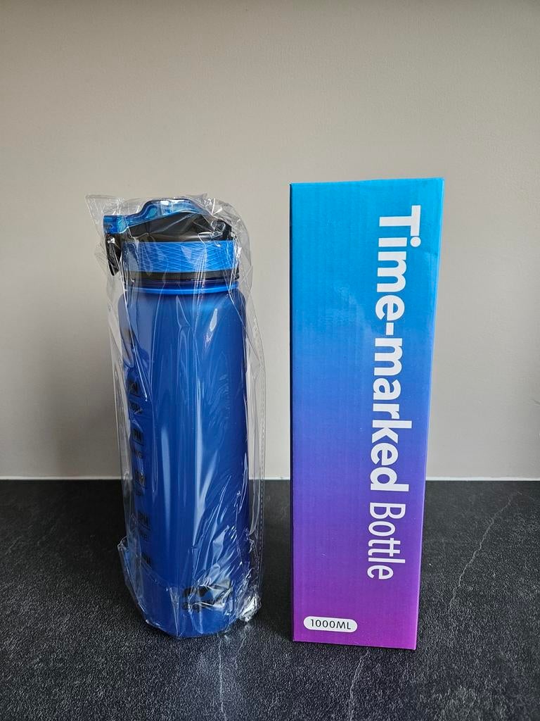 Blauwe drinkfles 1000ml met tijdmarkeringen, Ophalen of Verzenden, Nieuw