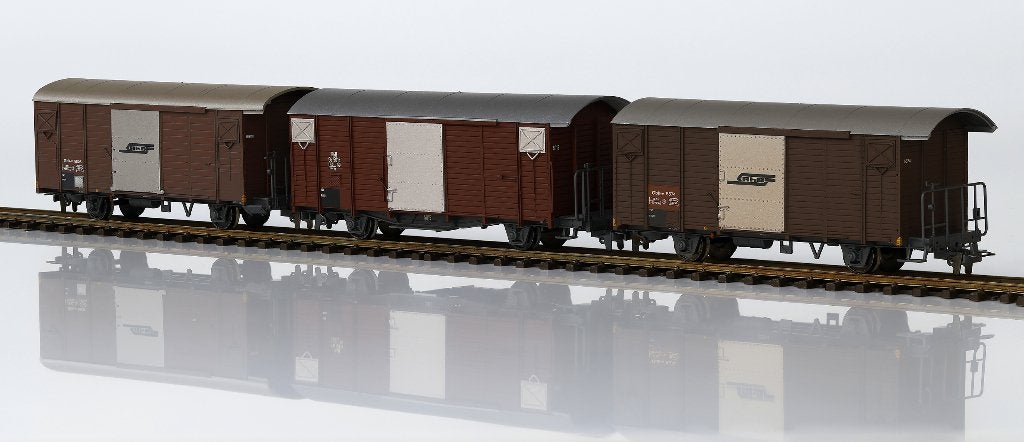 Set van 3 nieuwe Bemo RhB Goederenwagons type Gb/Gbk-v, H0m, Overige merken, Gelijkstroom, Ophalen of Verzenden, Analoog