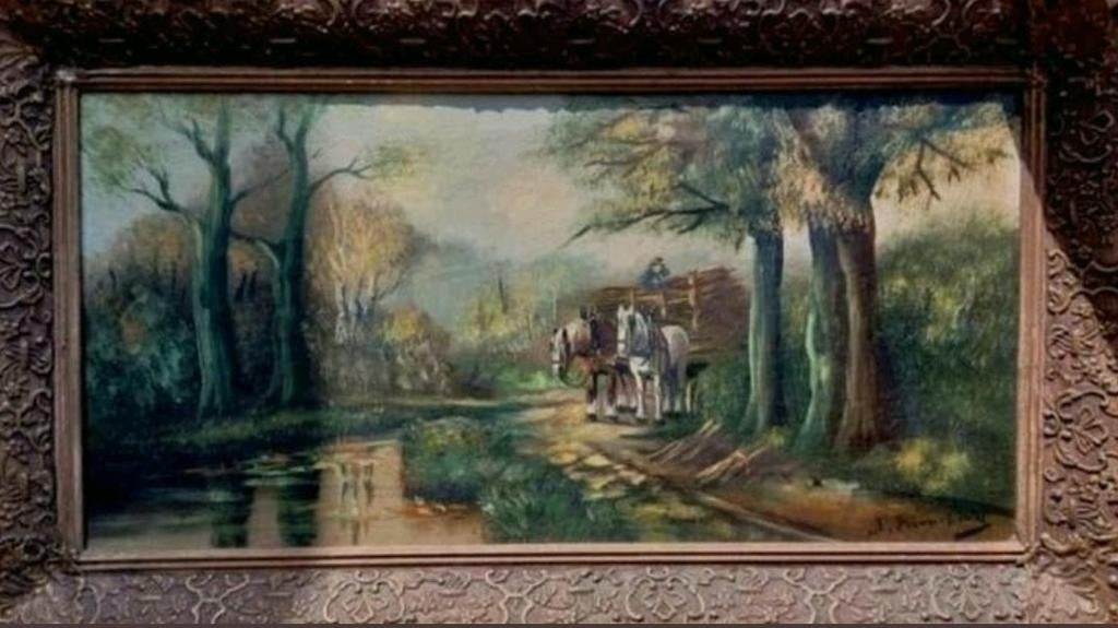 Houthakker met paard(en) en wagen ... Joseph Marie Enneking., Antiek en Kunst, Kunst | Schilderijen | Klassiek, Ophalen of Verzenden