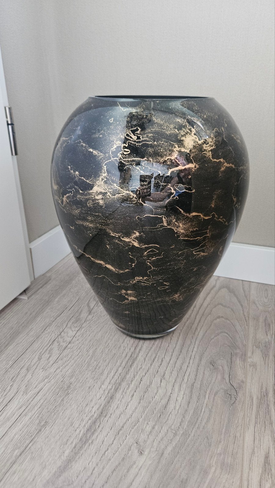 Vaas, Terraso Handgemaakte Glazen Vaas Zwart met Goud Marmer, Ophalen, Zwart, Met patroon/structuur, Glas