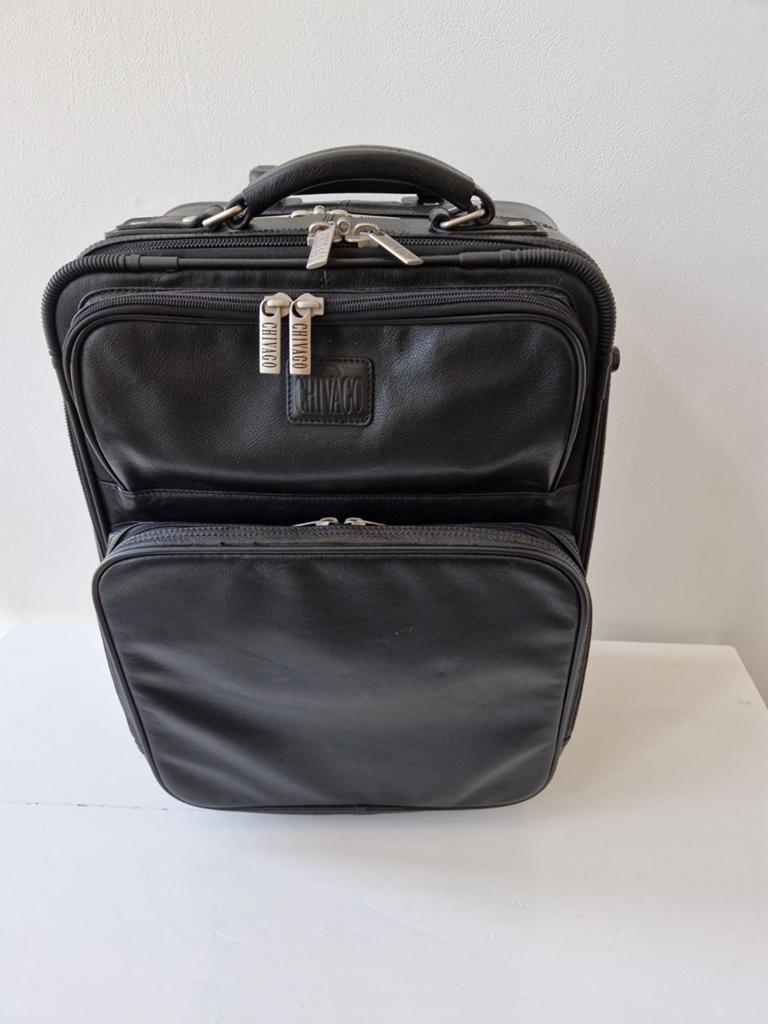 Zwart leren rolkoffer/laptopkoffer, Gebruikt, Trolleytas, 17 inch of meer, Ophalen of Verzenden