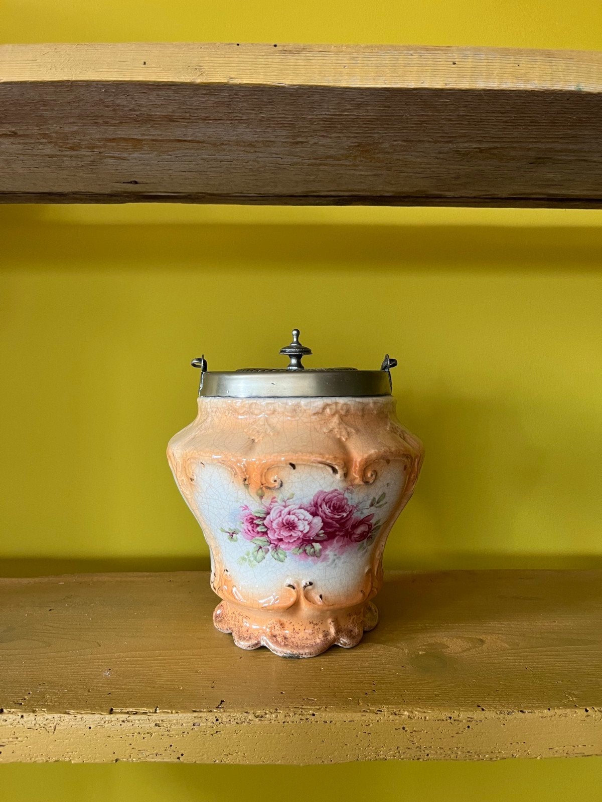 Antieke Engelse  biscuit barrel - koekjespotmet bloemmotief, Antiek en Kunst, Ophalen of Verzenden