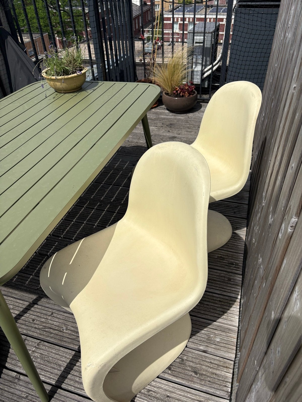 Crème kunstof stoelen 2x, Ophalen, Kunststof, Gebruikt, Twee