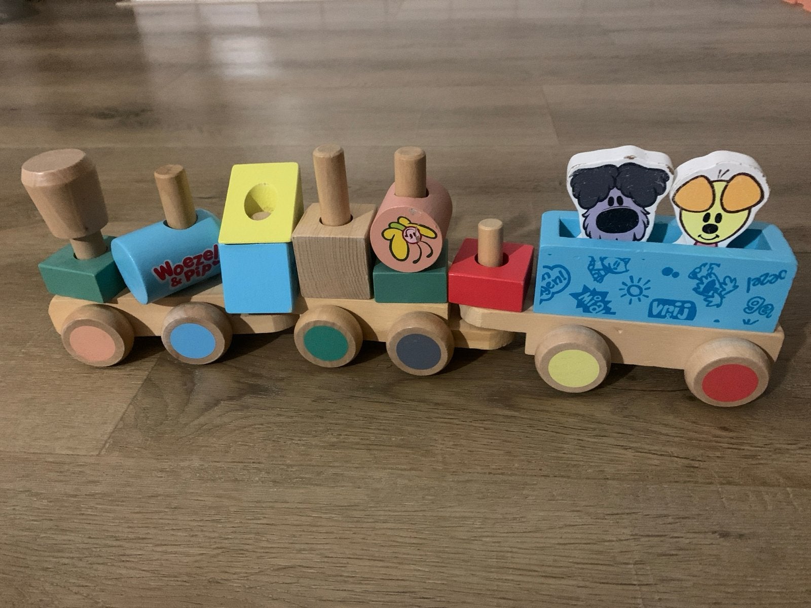 Woezel & Pip houten trein met blokken, Kfkd@ififk, Gebruikt, Auto, Ndkd