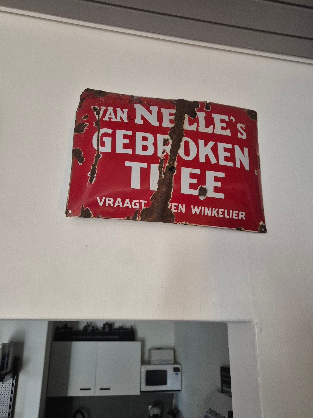 Vintage Van Nelle's Gebroken Thee Emaille Reclamebord, Ophalen of Verzenden