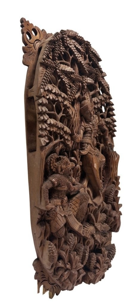 1052. Houten reliëfpaneel, Bali– Ramayana, midden 20e eeuw, Houtsnijwerk, Ophalen of Verzenden, 20 - 50 cm, Scène