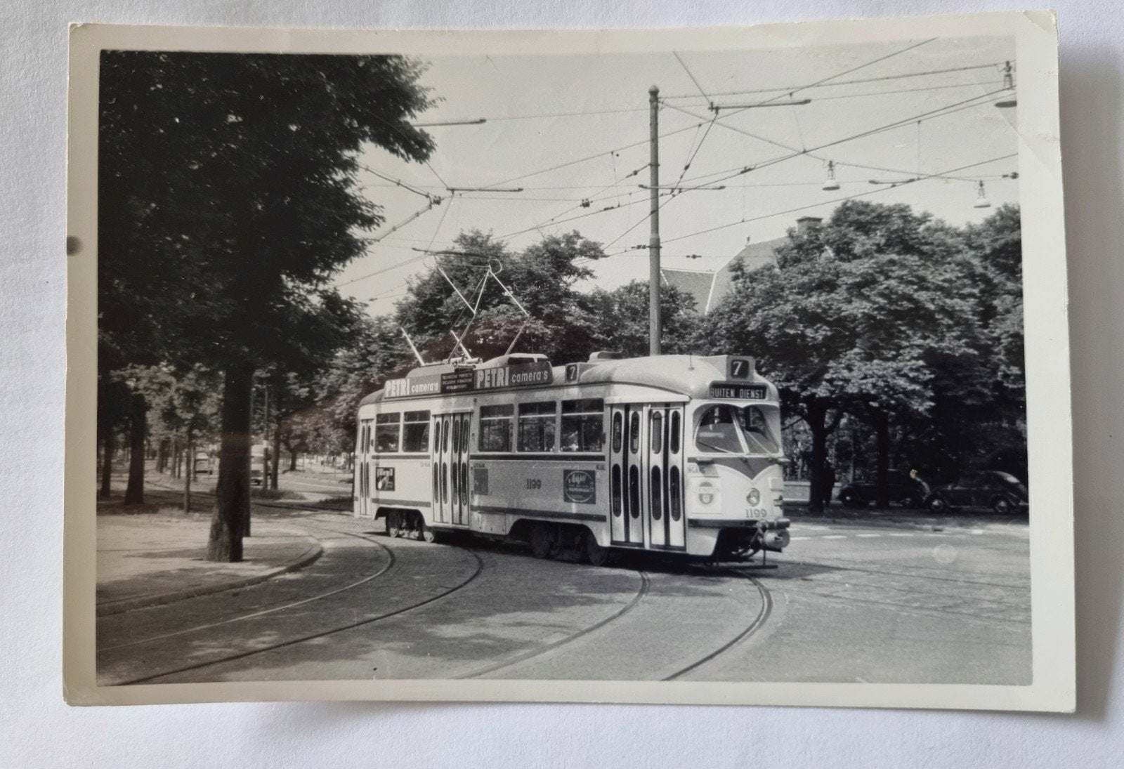 787)Oude foto Den Haag Carnegieplein met tram lijn 7, Gebruikt, Foto, Ophalen of Verzenden, 1940 tot 1960
