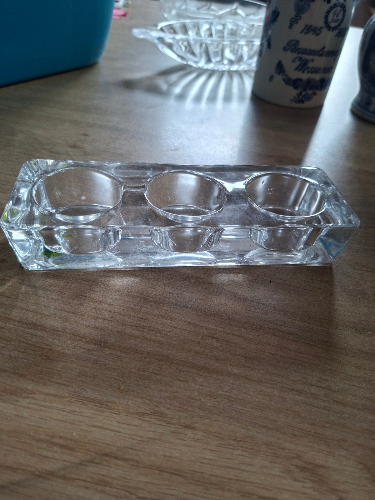 Glazen waxinelichthouder voor 3 kaarsjes, Wit, Waxinelichthouder, Ophalen of Verzenden, Glas