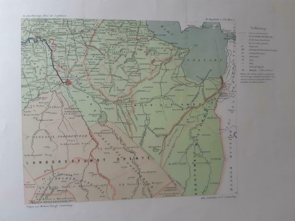 B116/ Plattegrond Groningen en Drenthe in 1795. Litho 1913, Ophalen of Verzenden