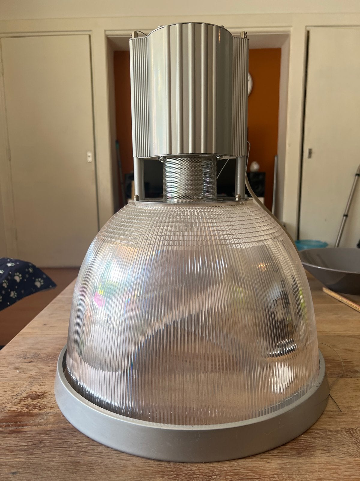 Industriële hanglamp met transparante kap diam 41cm 50 cm hg, Ophalen of Verzenden, Gebruikt, Kunststof, Overige fittingen