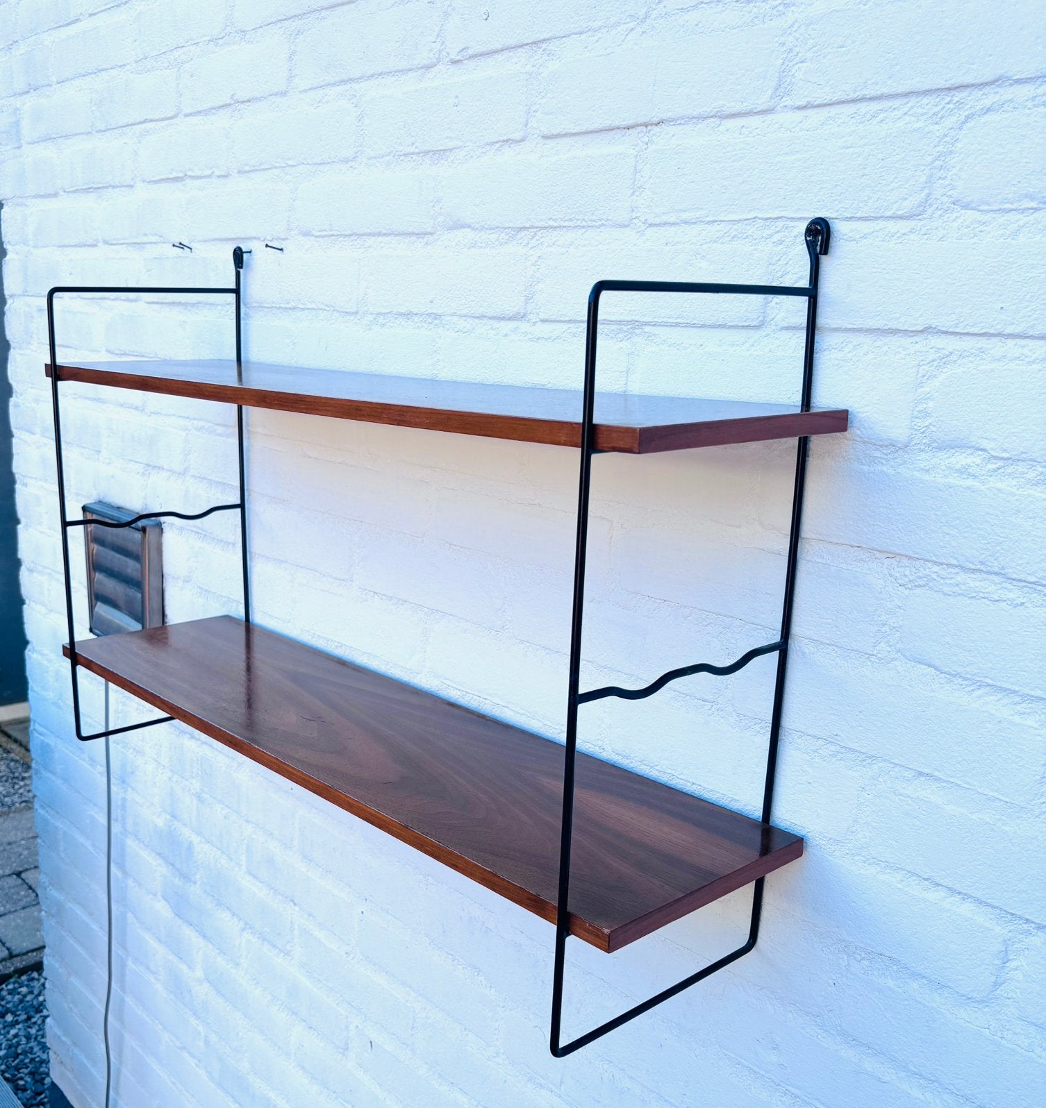 Vintage Mid-Century Modern Wandrek – String rek van teak, Huis en Inrichting, Ophalen of Verzenden, Zo goed als nieuw