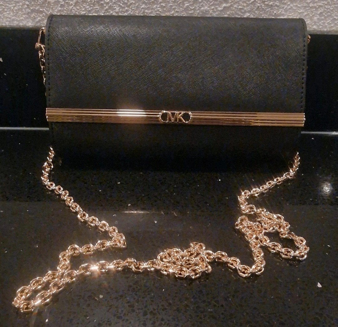 Michael Kors Clutch Zwart met Gouden Ketting, Ophalen of Verzenden, Nieuw, Zwart, Avondtasje