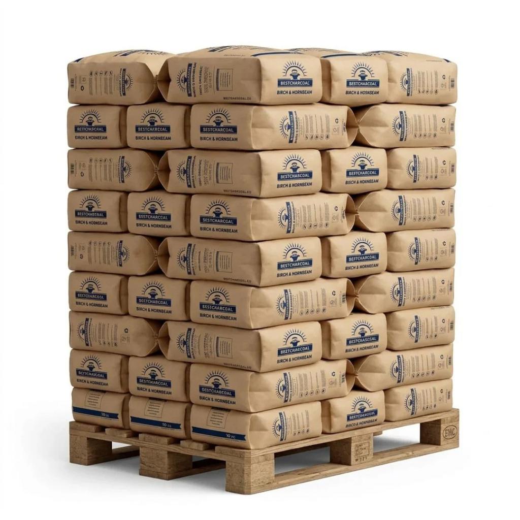 Pallet houtskool: berk & haagbeuk - 36x10kg incl. verzending, Tuin en Terras, Haardhout, Minder dan 3 m³, Ophalen of Verzenden