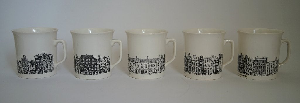 vintage Amsterdam boch 5x kop mok grachtenpand nutroma, Villeroy & Boch, Vintage, Ophalen of Verzenden, Zo goed als nieuw