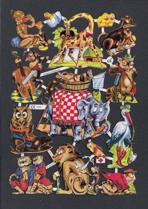 Gekke dieren met olifant Oudere poezieplaatjes 7046, Verzamelen, Ophalen of Verzenden