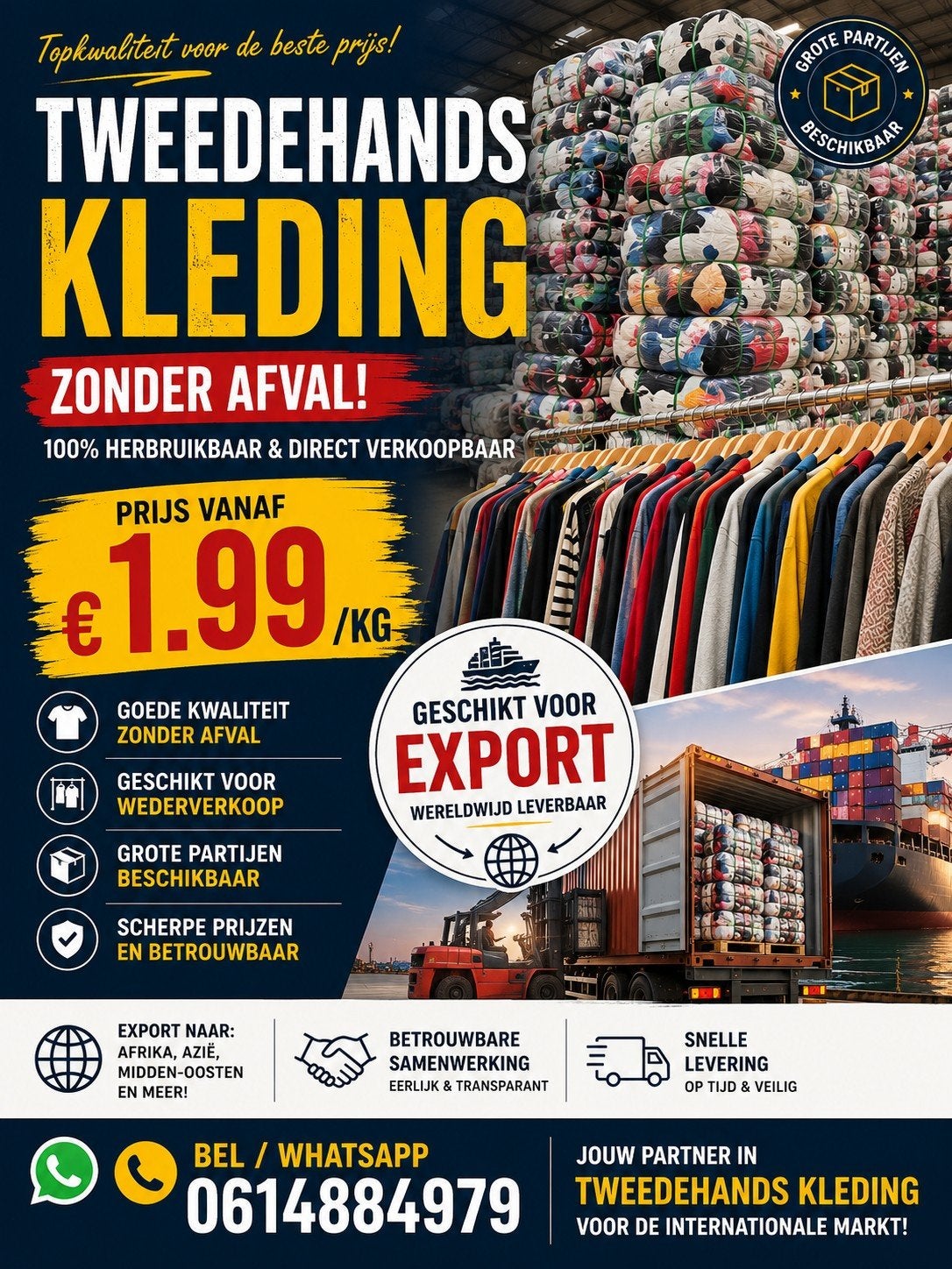 2dehands kleding zonder afval - ideaal voor export, Ophalen of Verzenden, Gedragen