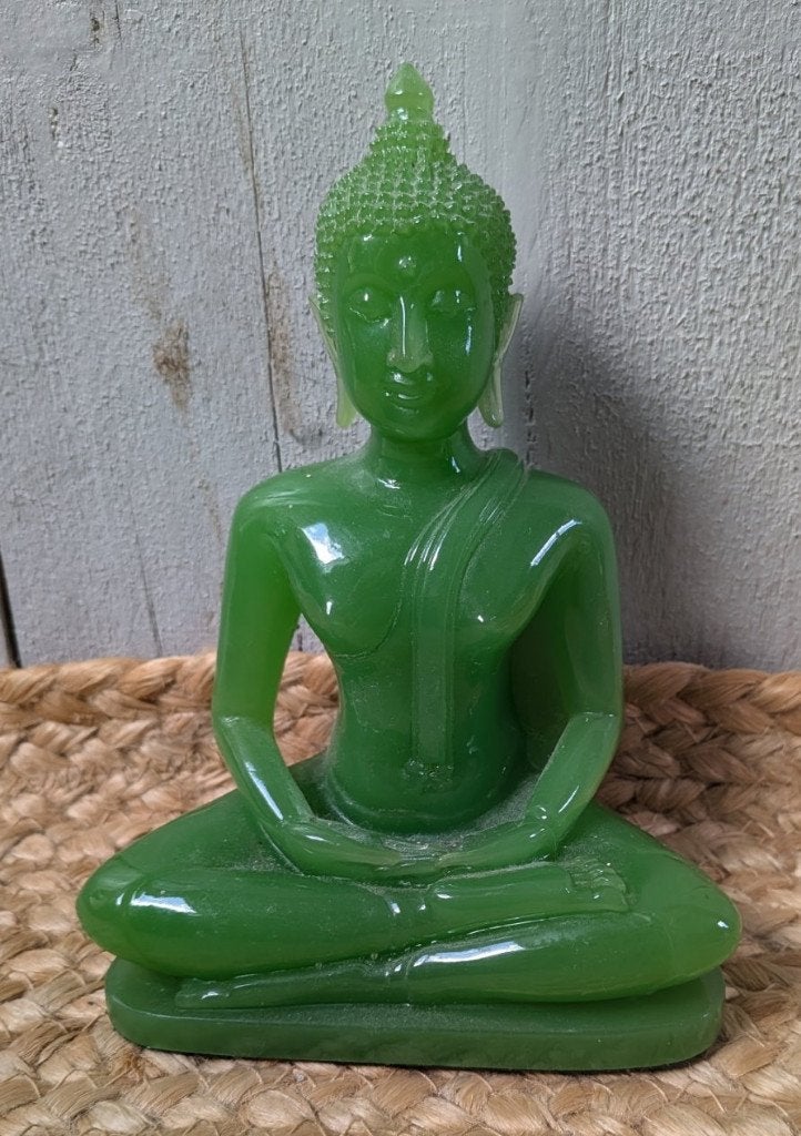 Groene Boeddha (jade look, kunsthars), 15 cm, Ophalen of Verzenden, Zo goed als nieuw, Overige materialen