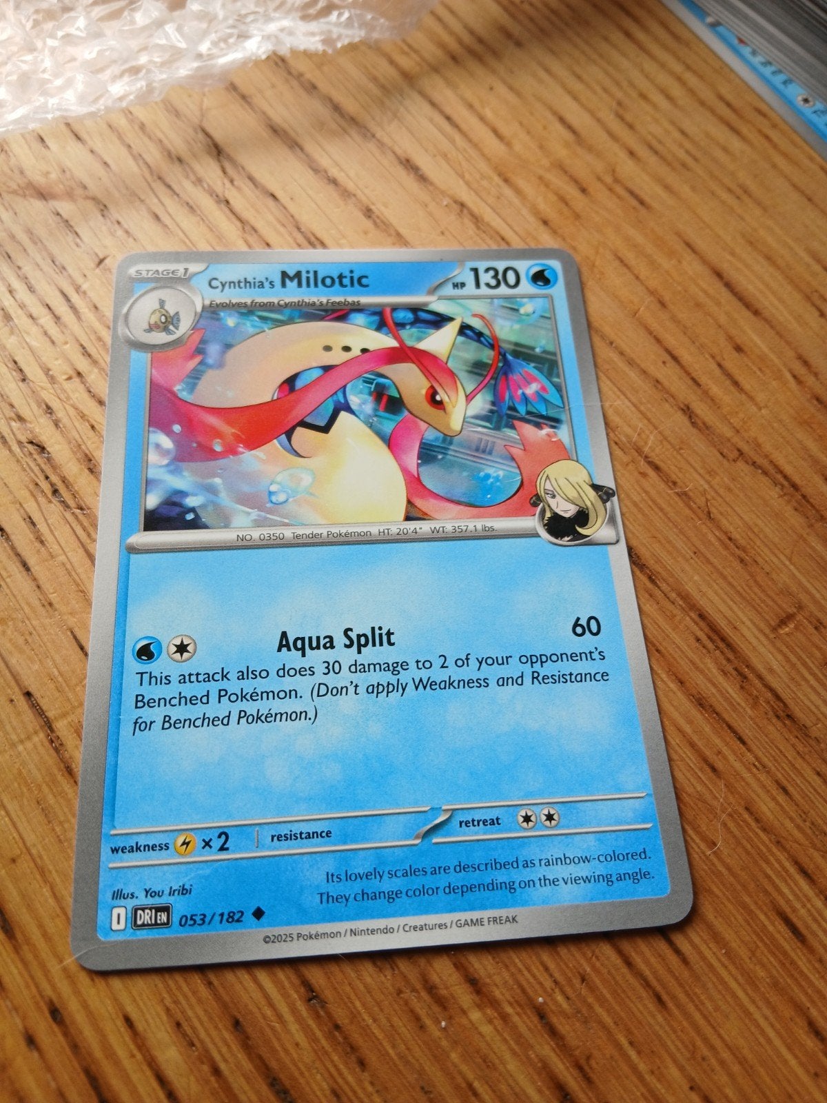 Cynthia's Milotic Pokémon Kaart - Zeldzaam en Glanzend, Ophalen of Verzenden, Zo goed als nieuw, Losse kaart, Foil