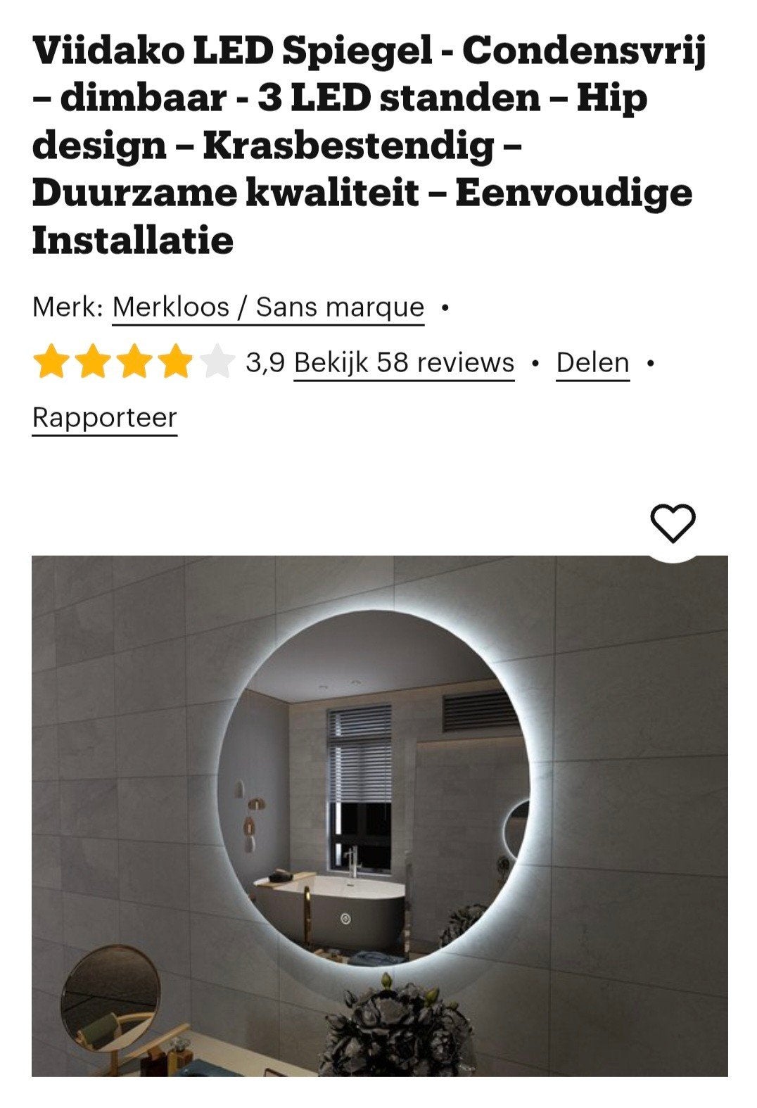 mooie badkamerspiegel met verlichting, Ophalen, Nieuw