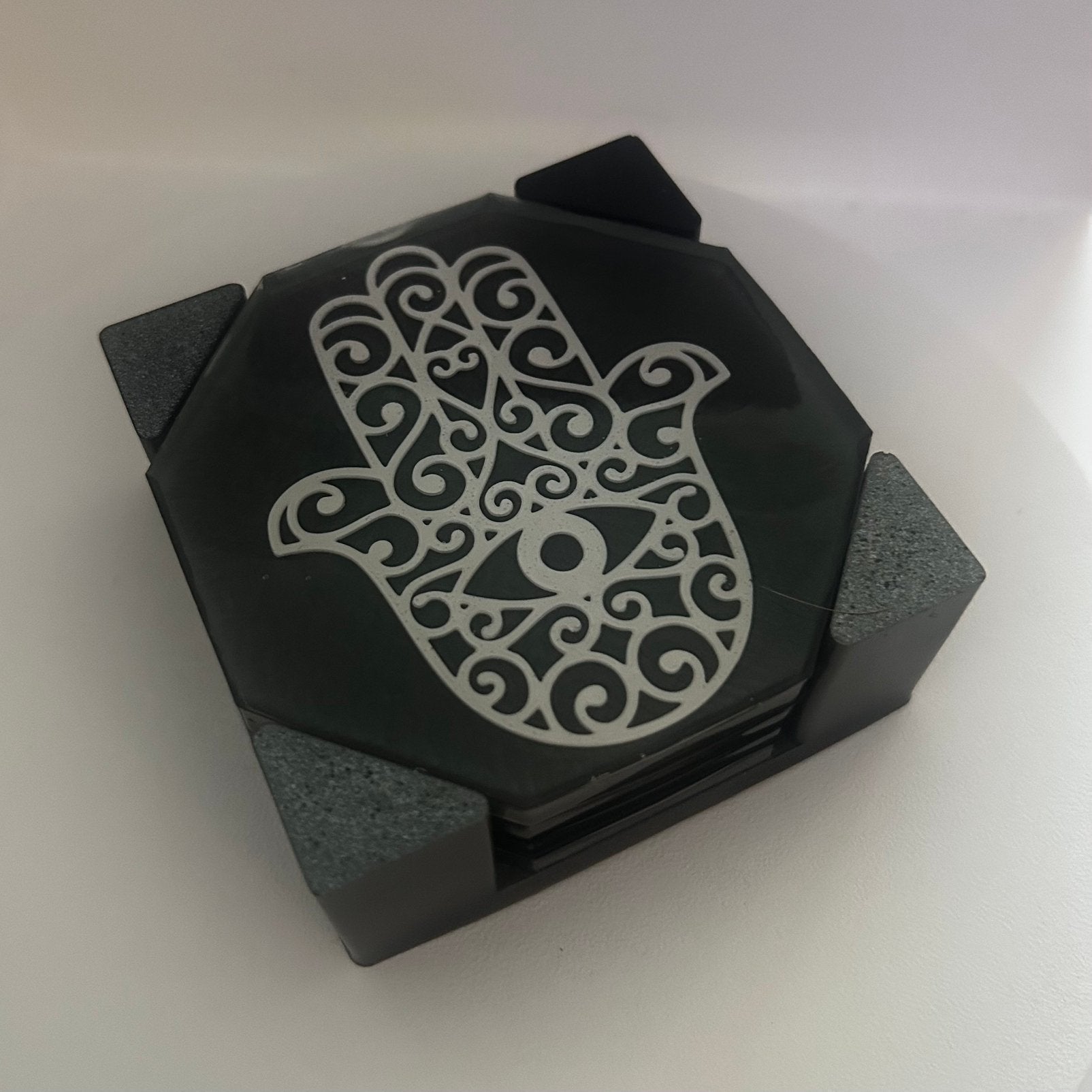 Handgemaakte Hamsa hand epoxy onderzetters, Huis en Inrichting, Woonaccessoires | Onderzetters, Verzenden, Nieuw, Zwart