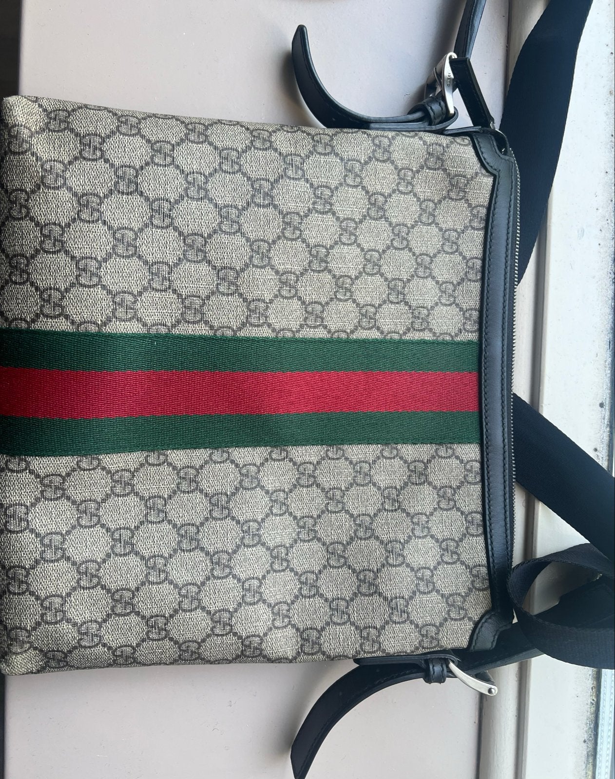 Gucci GG Supreme Messenger Tas met Webdetail, Overige merken, Gebruikt, Bruin, Ophalen of Verzenden
