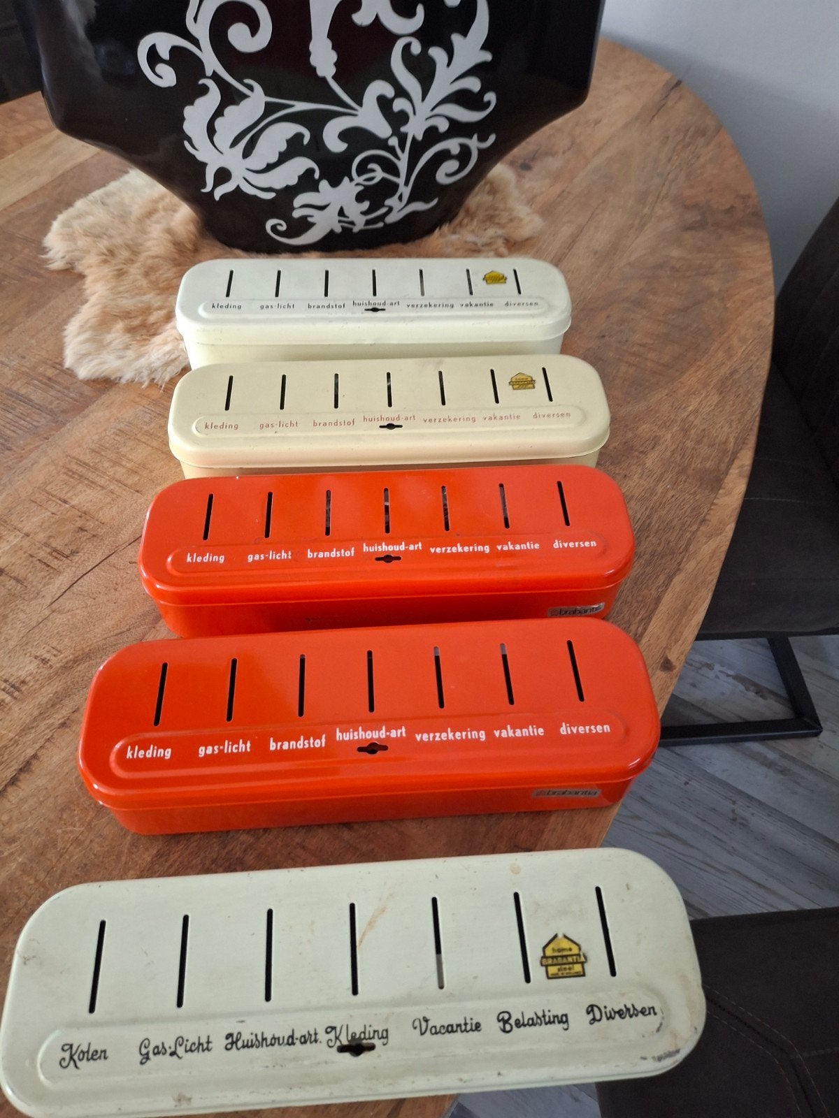 Vintage spaarpot met sleutel - Jaren '60 budgetbox, Verzamelen, Spaarpotten, Ophalen of Verzenden, Gebruikt, Metaal of Blik, Overige thema's