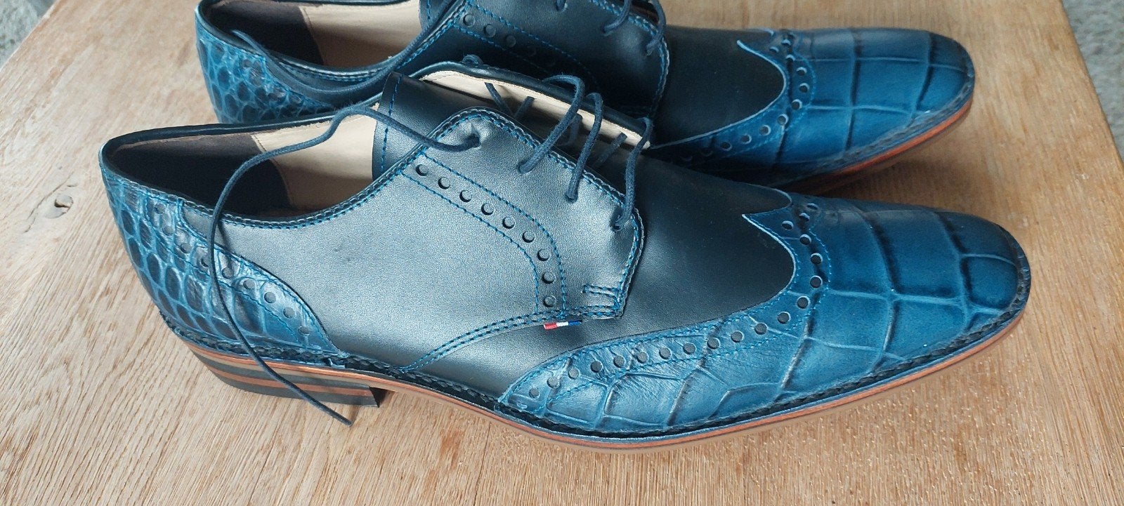 Ongedragen kops veterschoenen verona maat 9.5 44 blauw, Blauw, Ophalen of Verzenden, Zo goed als nieuw, Kops