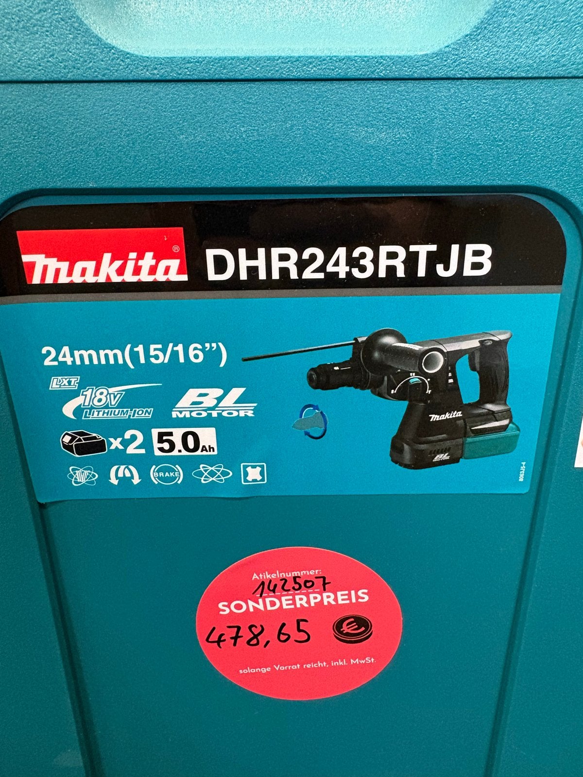 Makita Accu-Combihamer DHR243RTJB - 18V, SDS-PLUS, 600 watt of meer, Boor- en/of Breekhamer, Nieuw, Ophalen of Verzenden