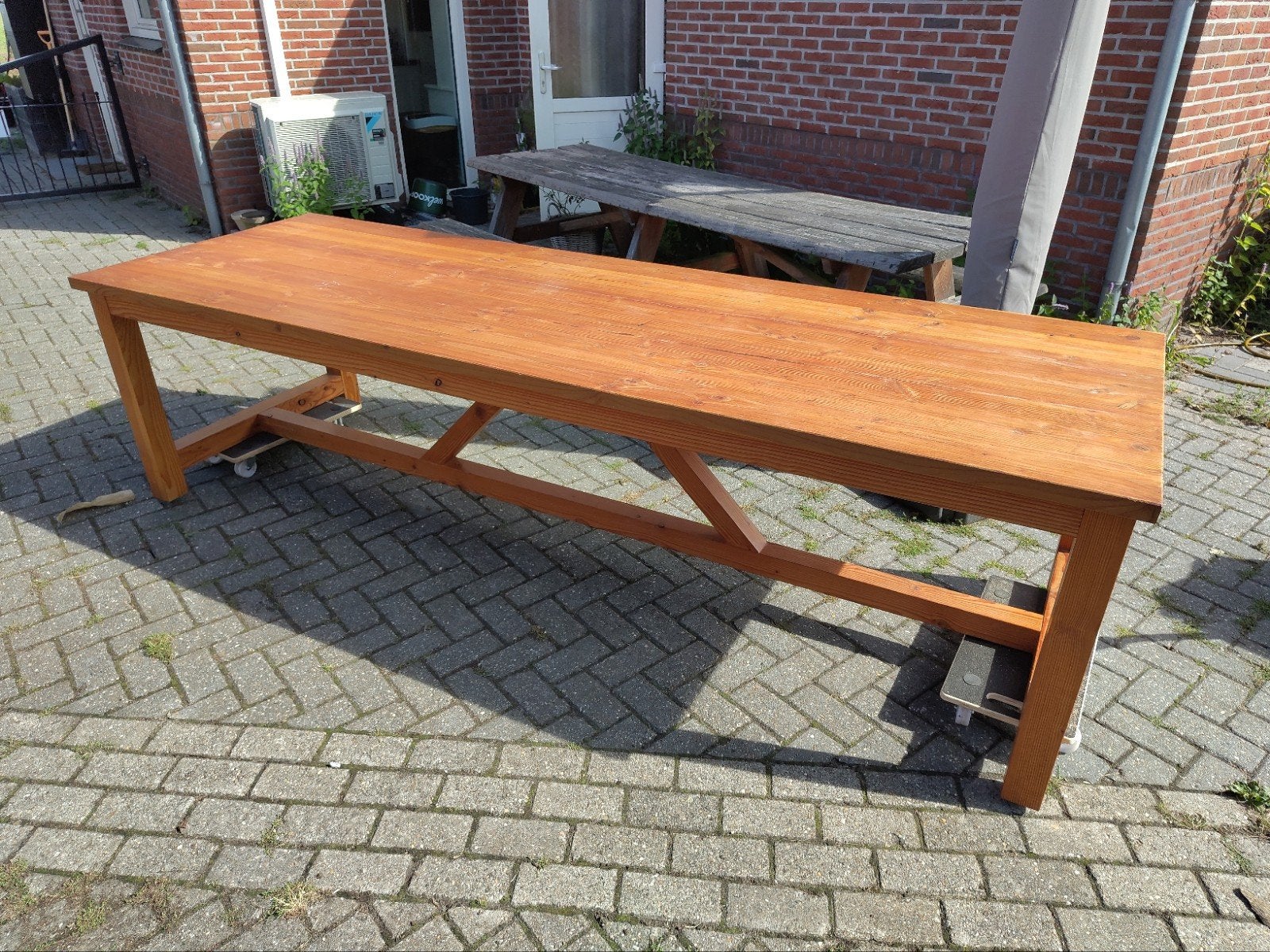 Robuuste houten tafel - handgebouwd, Ophalen, Landelijk, Robuust, 200 cm of meer, 50 tot 100 cm