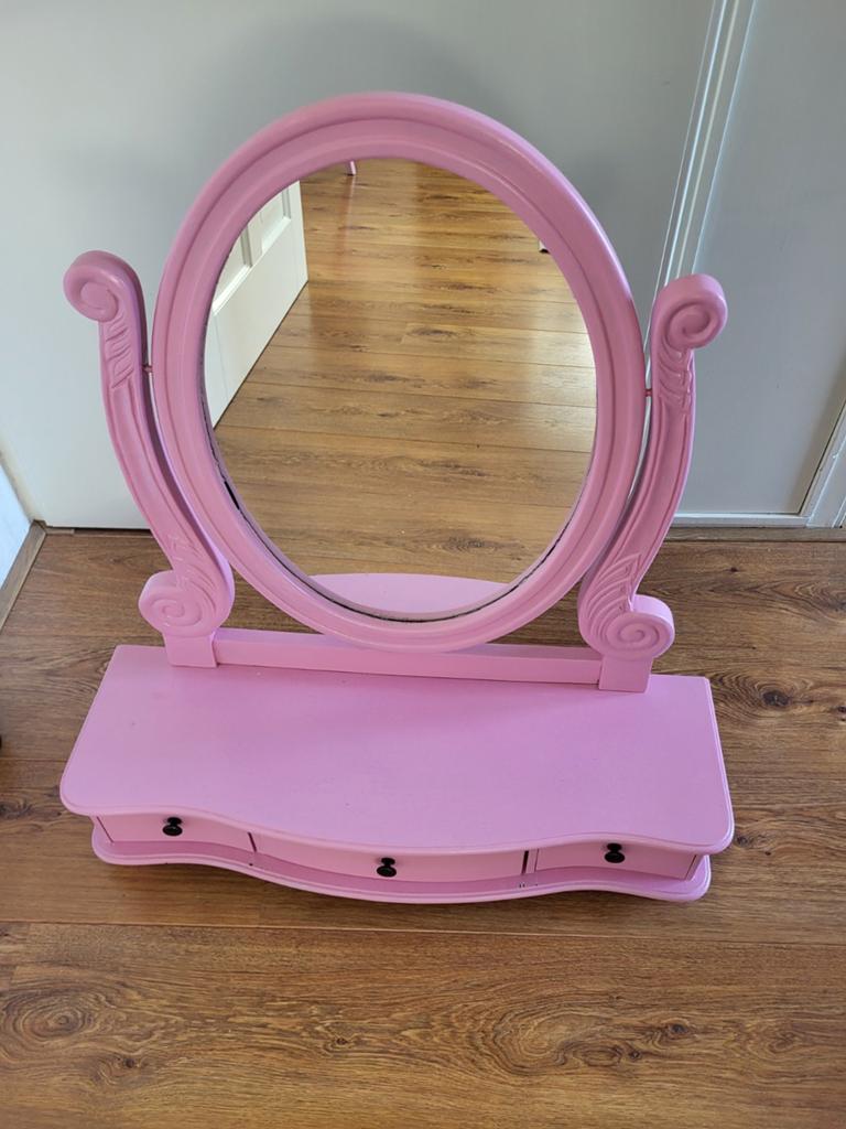 Roze wandkaptafel met spiegel en lades, Gebruikt, Minder dan 100 cm, Hout, 50 tot 100 cm