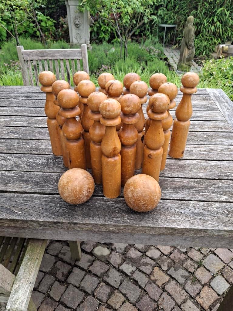 Vintage houten kegelspel - compleet met ballen, Ophalen of Verzenden