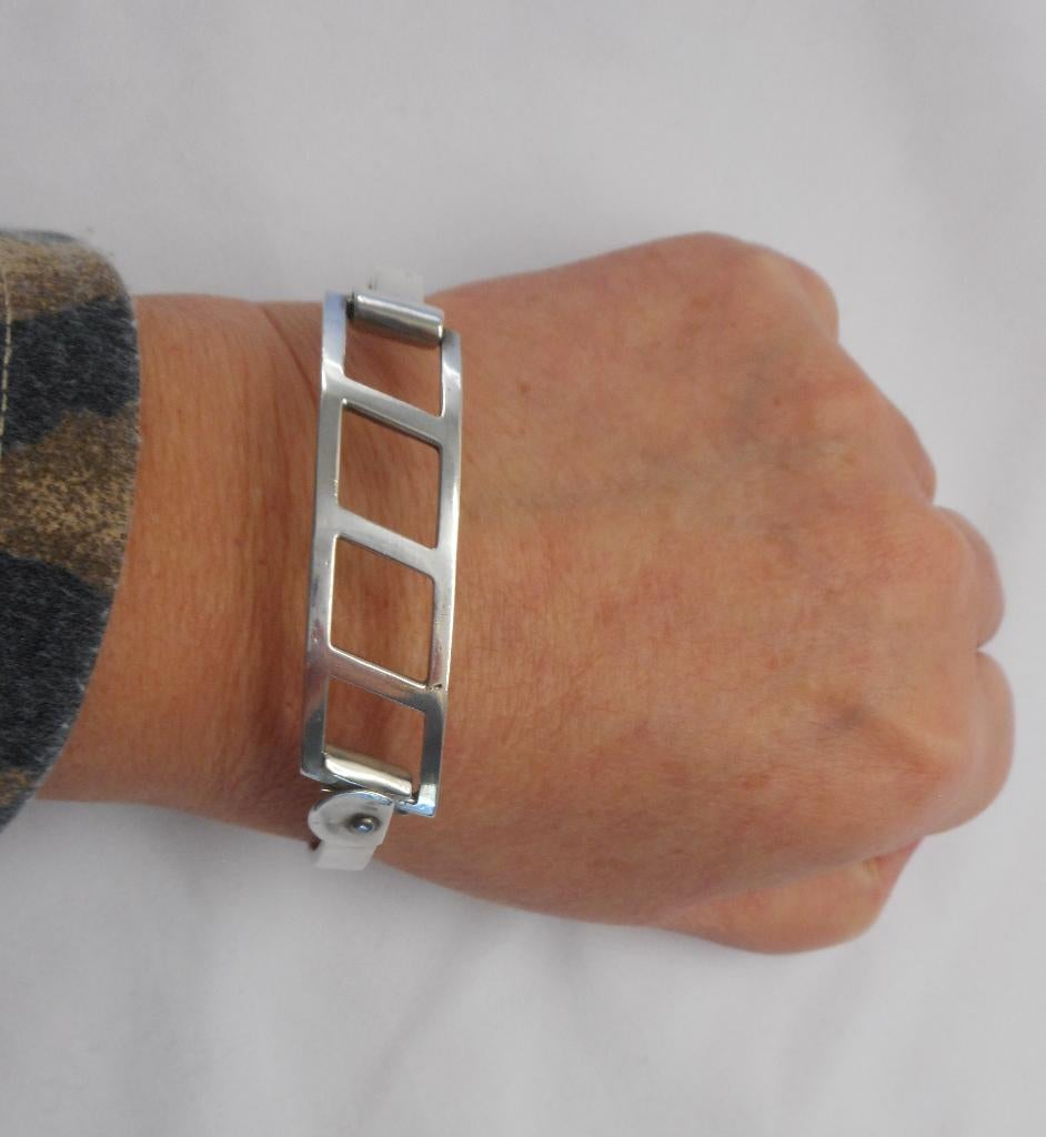 Zilveren vintage unisex armband met aparte sluiting nr.1182, Verzenden, Zo goed als nieuw, Zilver, Zilver
