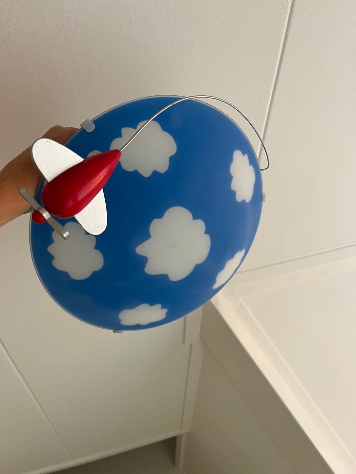 Plafondlampen wolken met vliegtuig kind, Blauw, Gebruikt, Glas, Plafondlamp