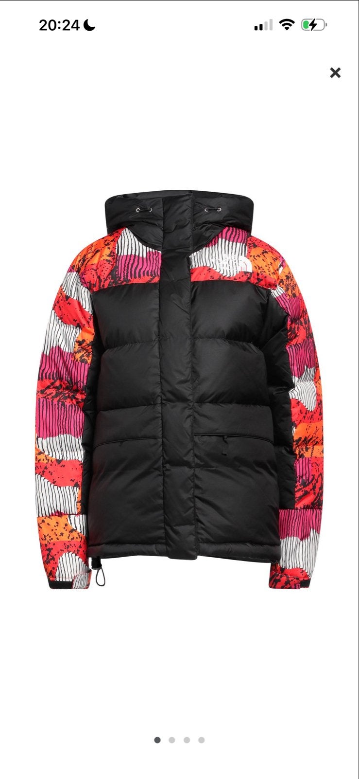 The North Face Nuptse Puffer Jas Zwart met Kleurrijke Print, Ophalen of Verzenden, Zo goed als nieuw, Maat 48/50 (M), Zwart