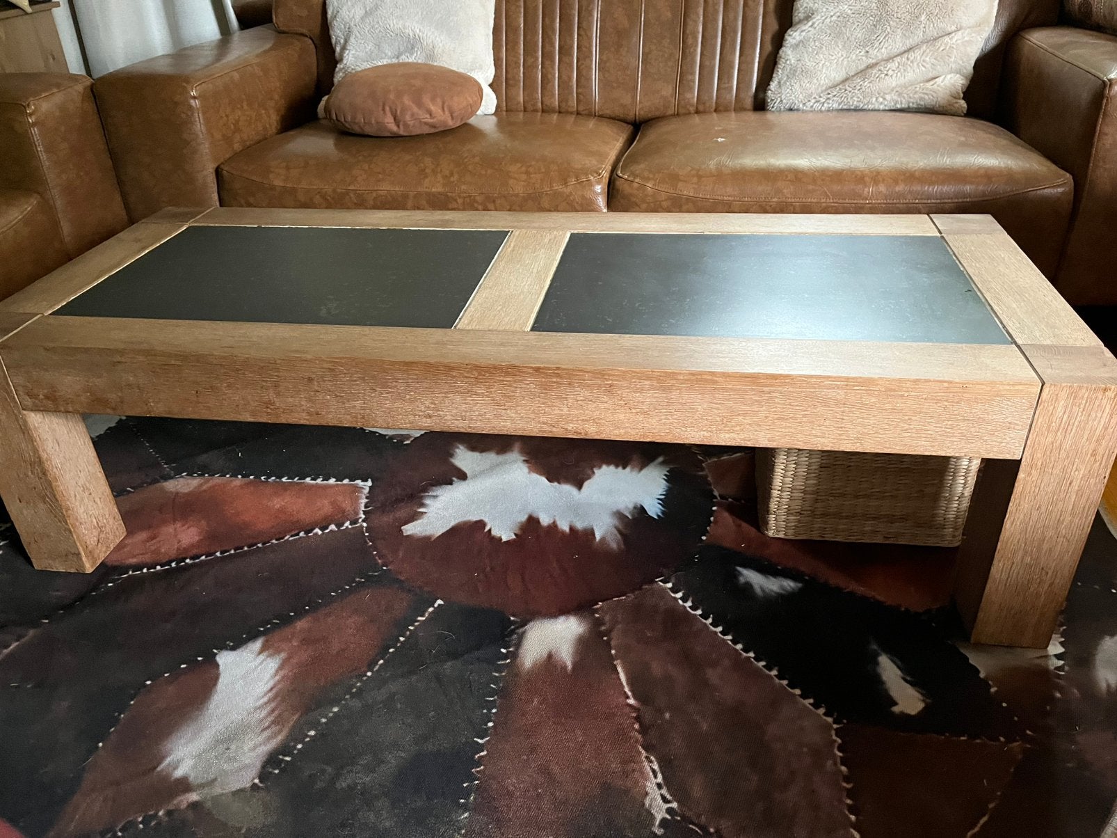 Salontafel massief geloogd eiken, Huis en Inrichting, Ophalen, Gebruikt, 50 tot 100 cm, Eikenhout