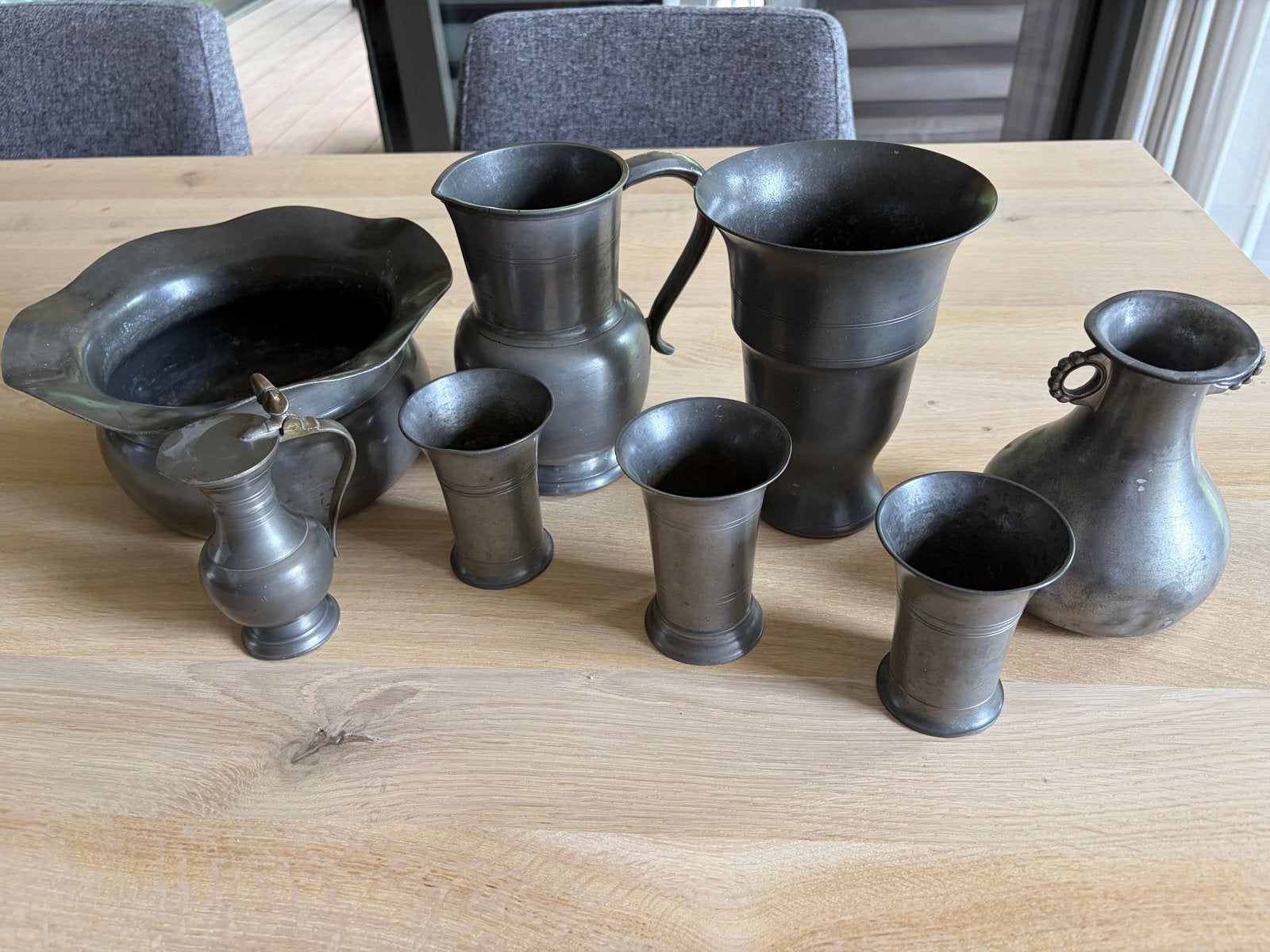 Antiek tinnen kan bekkers servies set - 8 stuks, Antiek en Kunst, Ophalen
