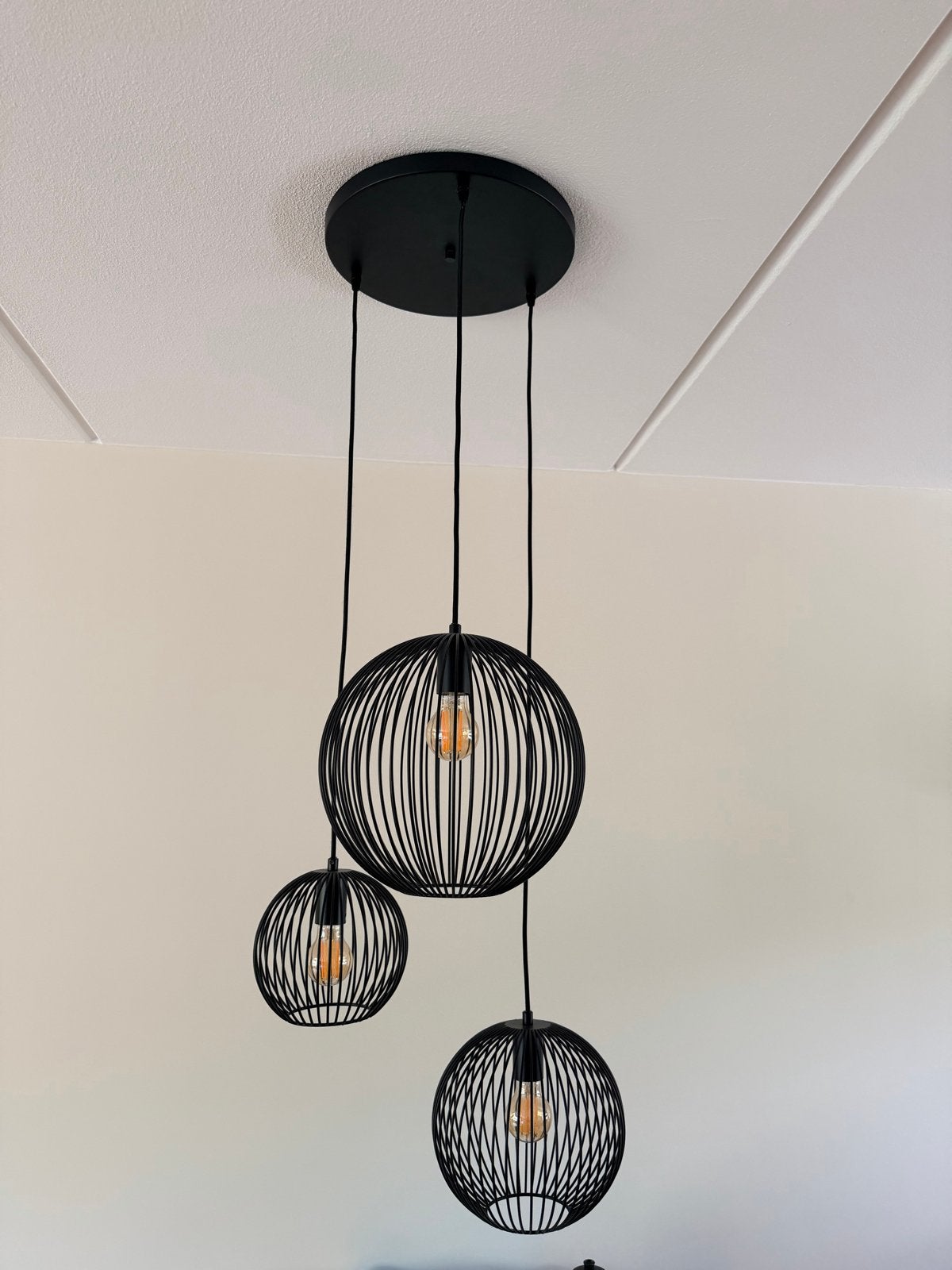 Moderne hanglamp met metalen bollen - Zeer netjes, Ophalen, Zo goed als nieuw, Metaal, E27 (groot)
