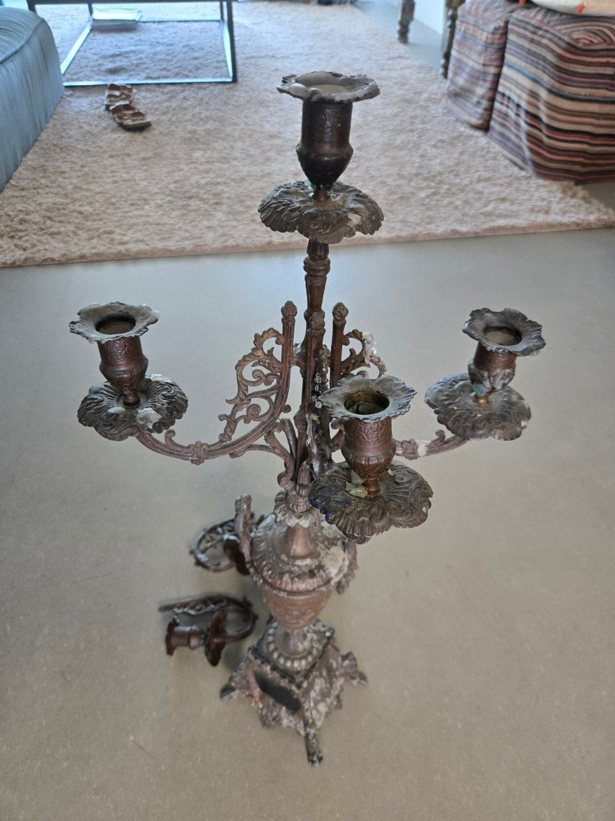 Antieke vintage metalen Kandelaar met Meerdere Armen, Ophalen of Verzenden, Koper of Brons