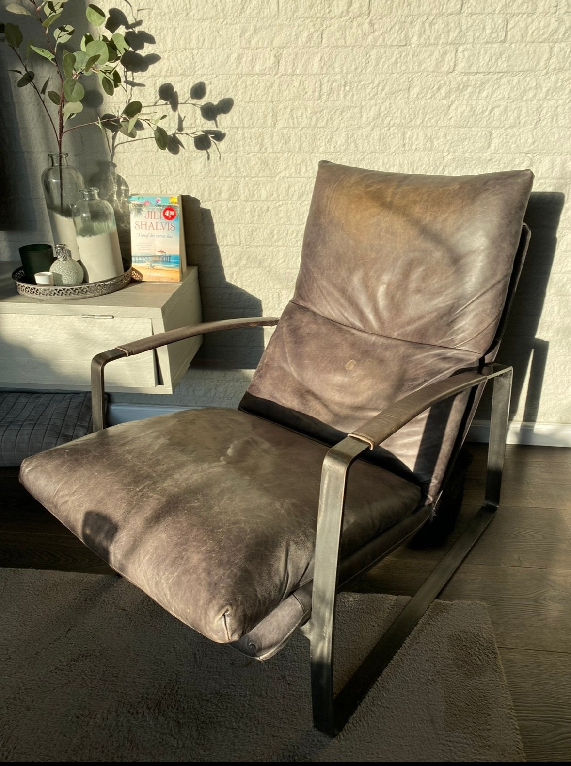 Stoel Eleonora Lex fauteuil, grijs, leer, Ophalen, Gebruikt, Industrieel, 50 tot 75 cm