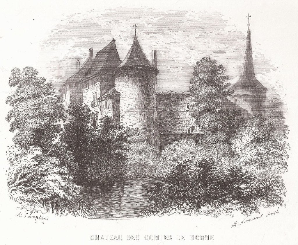 Limburg Chateau de Comtes de Horne Kasteel Horn Staalgr. 18e, Origineel, 1800 - 1899, Ophalen of Verzenden, Gravure