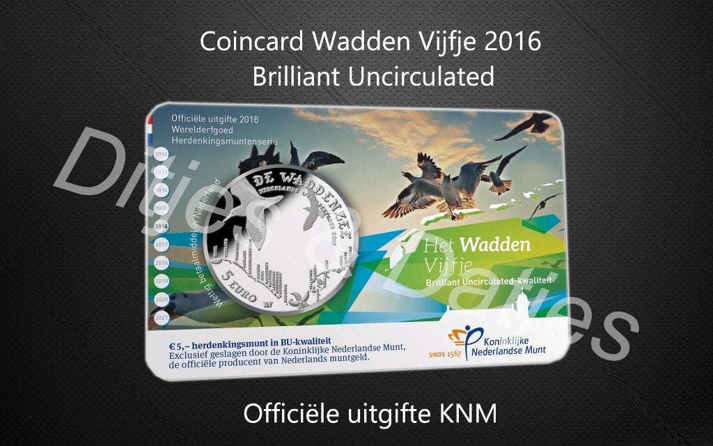 Wadden Vijfje BU in coincard genummerde uitgifte KNM, Ophalen of Verzenden, Koningin Beatrix, Euro's