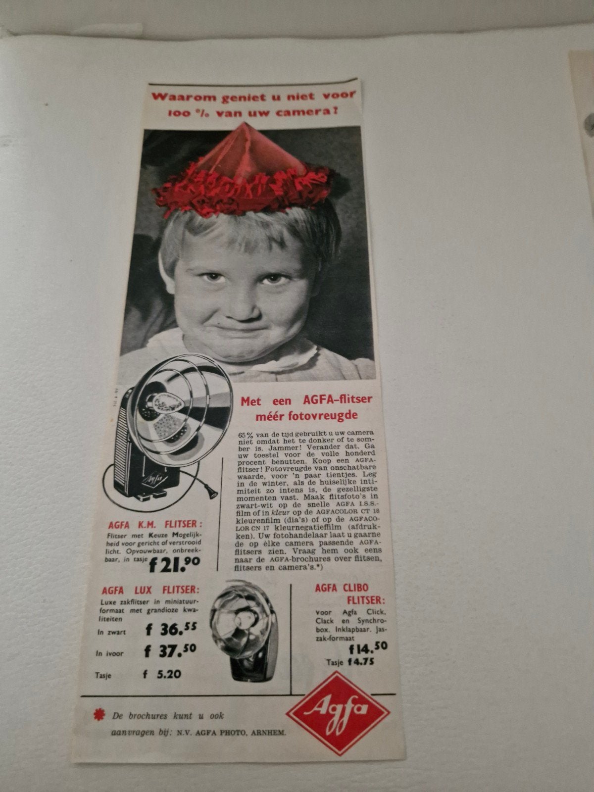 7 verschillende Agfa camera advertenties (32 x 12 cm), Verzamelen, Ophalen of Verzenden, 1940 tot 1960, Krant