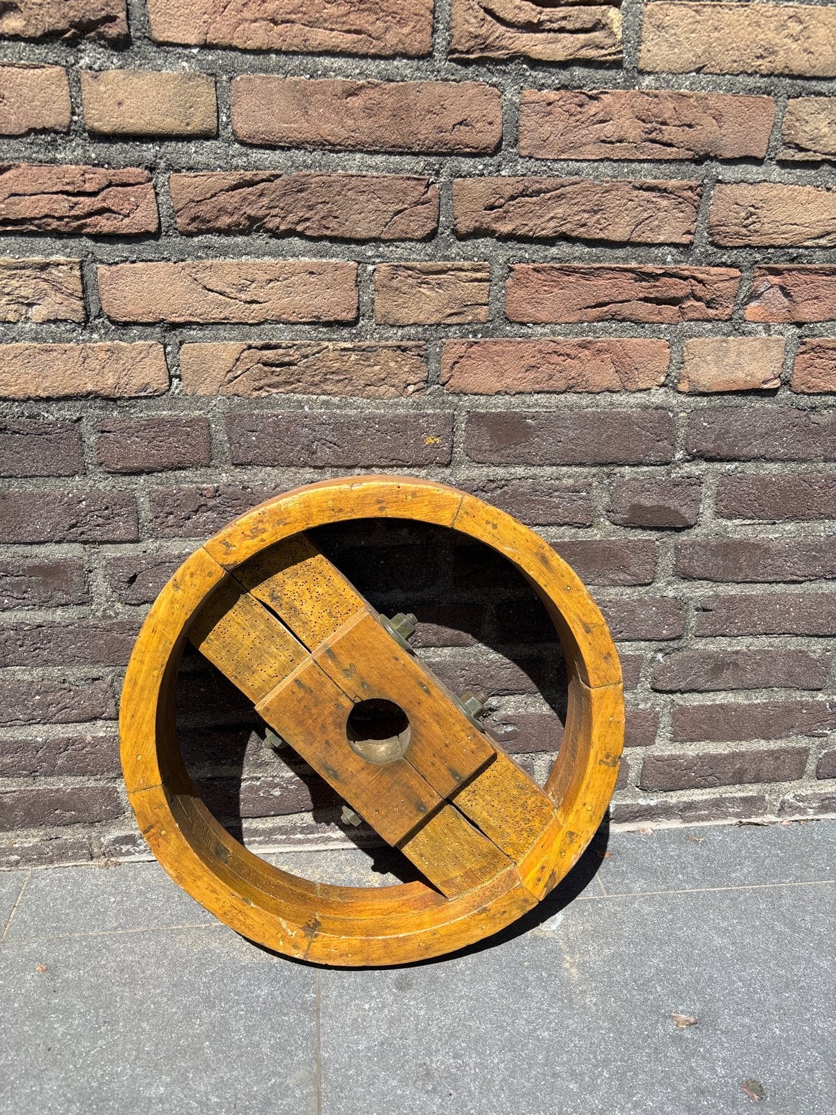 Antieke houten riemschijf (poelie) - 44cm doorsnede, Ophalen