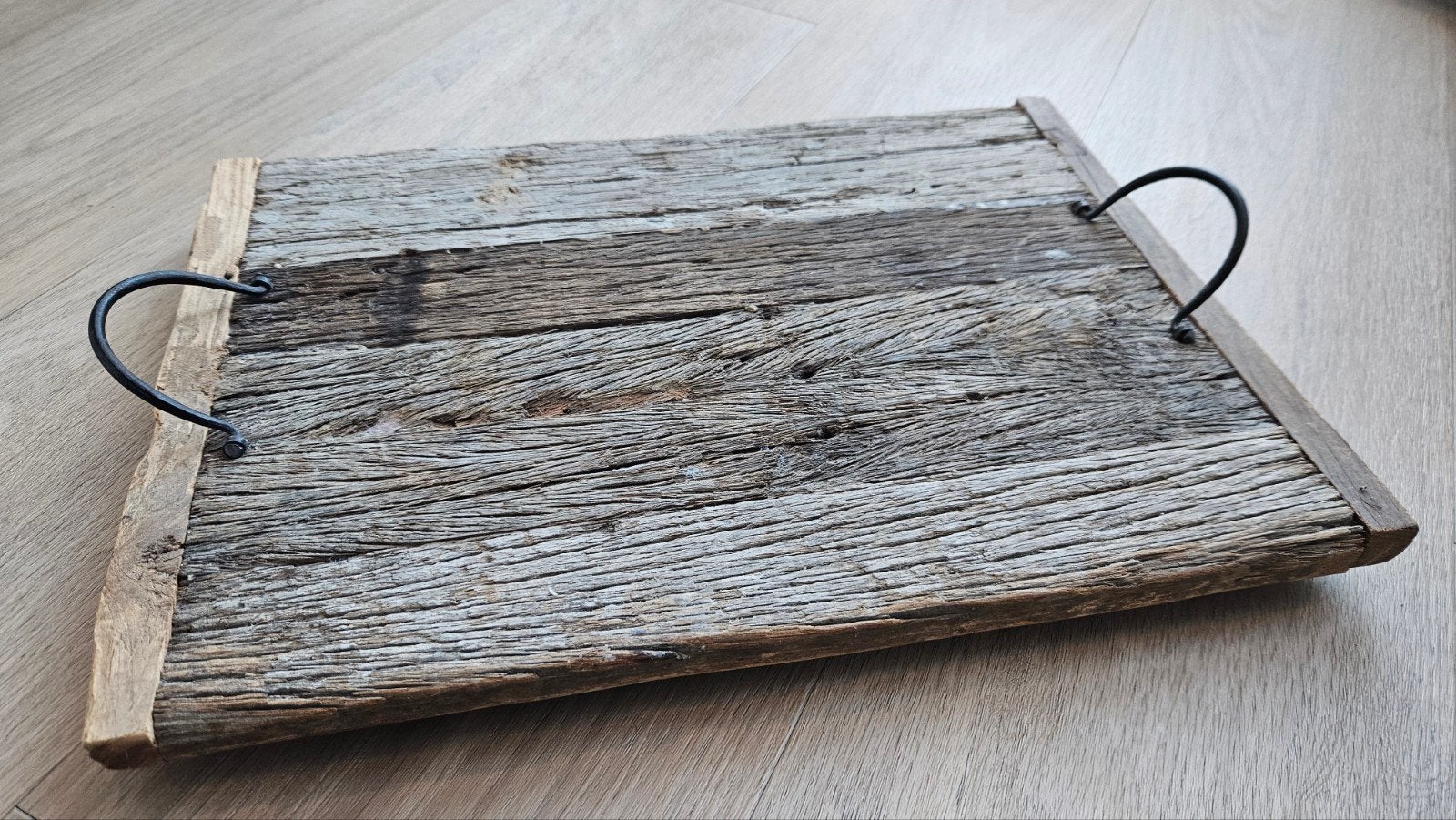 Rustiek houten dienblad met handvatten - 35x50 cm, Ophalen, Gebruikt, Dienblad, Met handvatten
