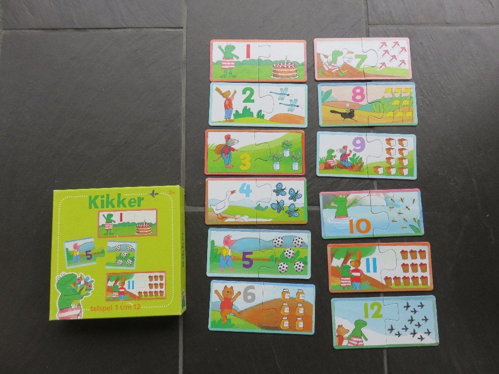 Kikker telspel van 1-12 met twee delige puzzels, Ophalen of Verzenden, Zo goed als nieuw, Puzzelen